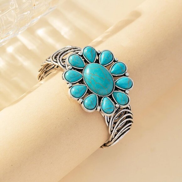 4 PCS Western Turquoise Jewelry for Women Boho Vintage Navajo Pearl Necklace Ear - Picture 5 of 8